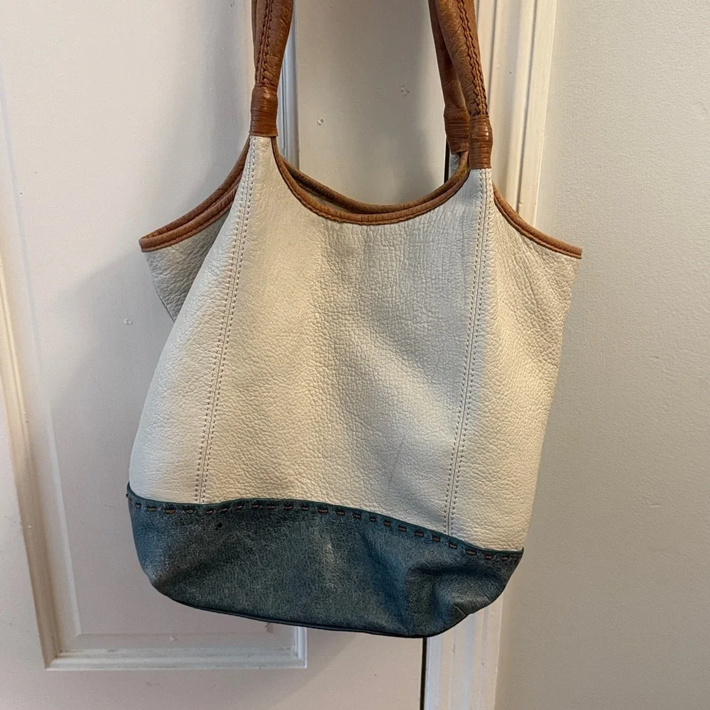 The Sak Tan and Brown Tote Bag | Leather Shoulder Bag. Two Toned. Bohemian